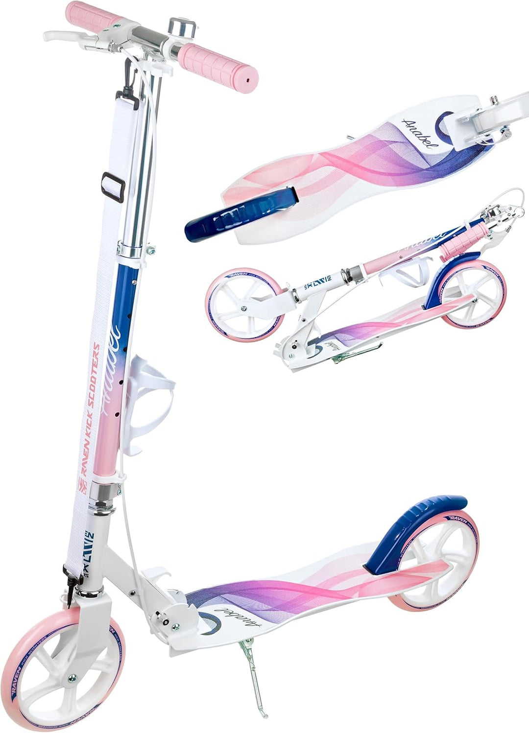 Raven Scooter, Roller, Tretroller, Kinderroller, 200mm mit Handbremse Anabel Navy/Pink, Anabel Navy/