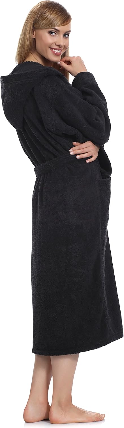 Ladeheid Damen Frottee Bademantel mit Kapuze aus 100% Baumwolle LA40-102 XL Schwarz (D16) (Gramatur