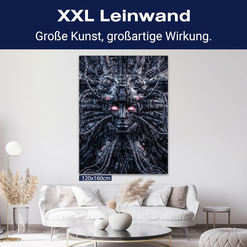 wandmotiv24 Leinwand-Bilder Technik, Grösse 60x45cm, Hochformat, Medusa verkabelt, Kopf, Schädel, Ro