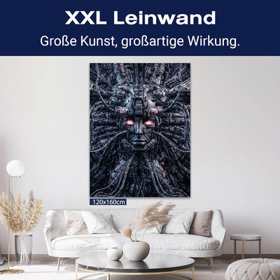 wandmotiv24 Leinwand-Bilder Technik, Grösse 80x60cm, Hochformat, Medusa verkabelt, Kopf, Schädel, Ro