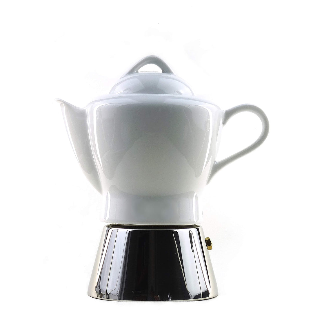 Moka Consorten Italienischer Espressokocher »Nicole« | Edelstahl und weisses Porzellan | Höhe: 16 cm
