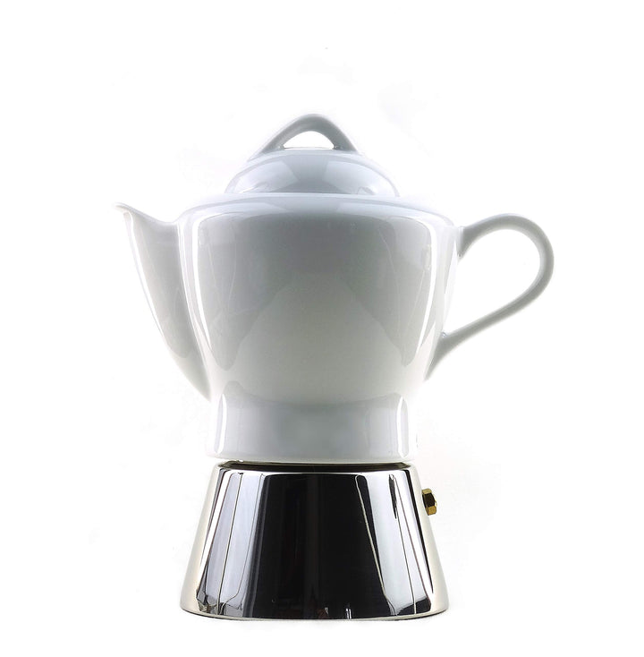 Moka Consorten Italienischer Espressokocher »Nicole« | Edelstahl und weisses Porzellan | Höhe: 16 cm