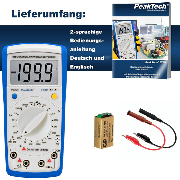 PeakTech LCR-Messgerät, max. 200 µF / 20 H / 20Mohm, 1 Stück, P 3730, Blau Weiss