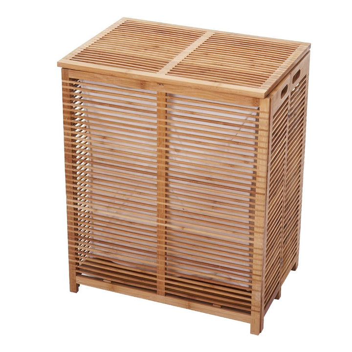 Wäschetruhe HWC-B18, Wäschebox Wäschekorb Wäschesammler, Bambus 61x50x35cm