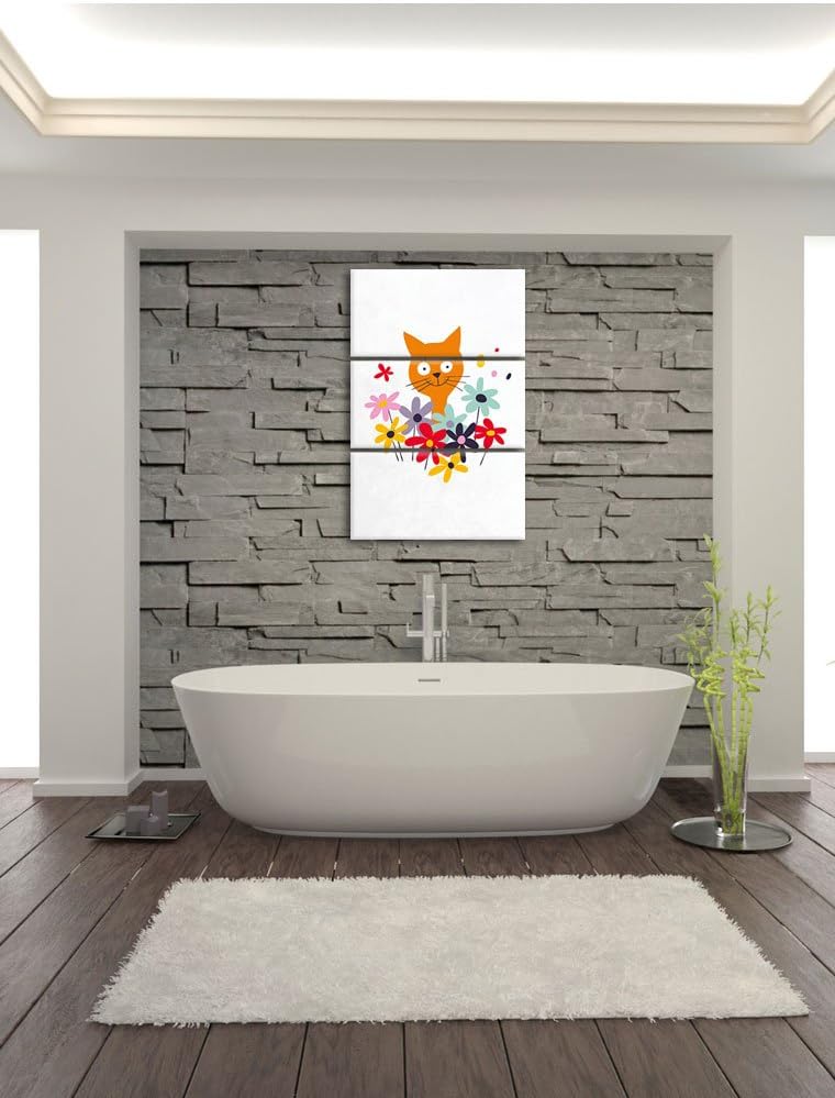 Pixxprint Fröhliche Katze mit Blumen als Leinwandbild/Grösse: 3 Teilig (120x80) cm/Wandbild/Kunstdru