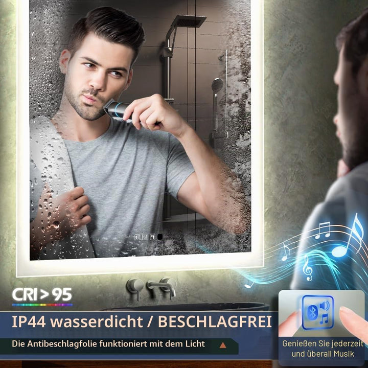 GANPE LED Badezimmerspiegel, Schminkspiegel Wandmontage, menschliche Induktion, Bluetooth, Anti-Besc