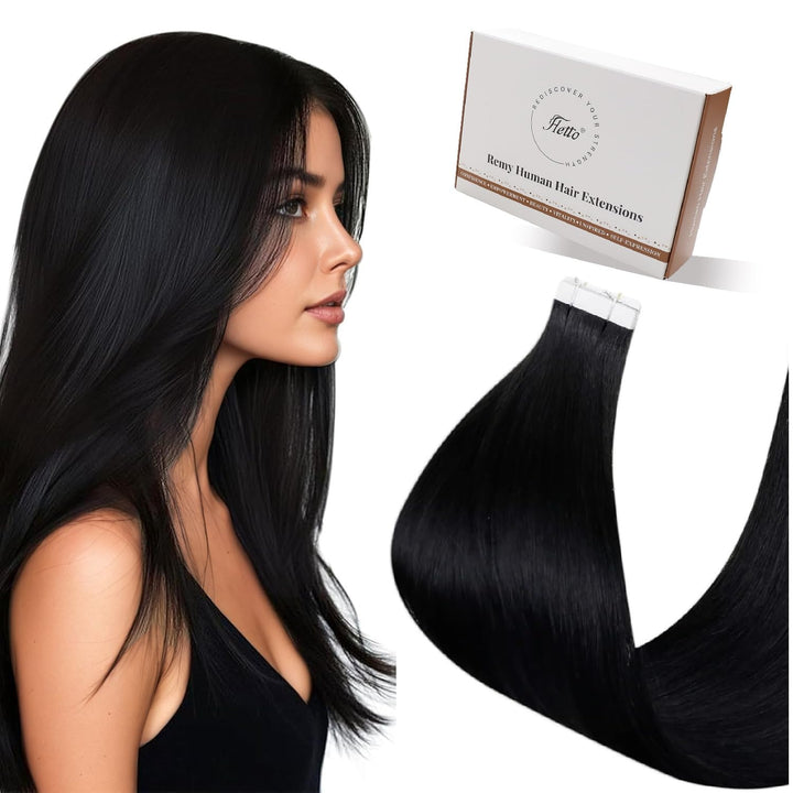 Hetto Tape Extensions Echthaar 55cm Schwarz Haarverlängerung Tape in Echthaar Remy Tape in Extension