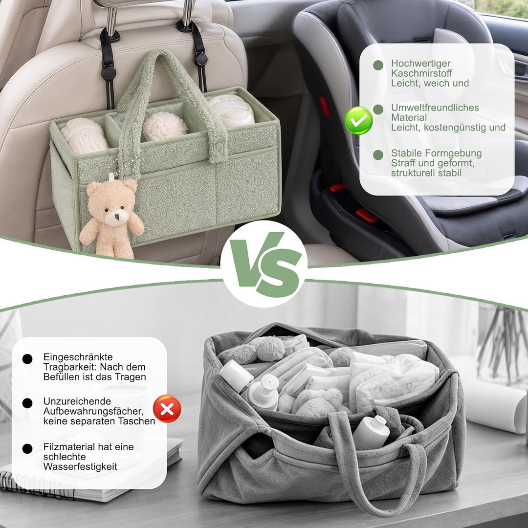 Wickeltasche für Babys, Mommy Bag aus Plüsch, Hellgrün Baby Organizer mit Abnehmbaren Fächern, Wicke