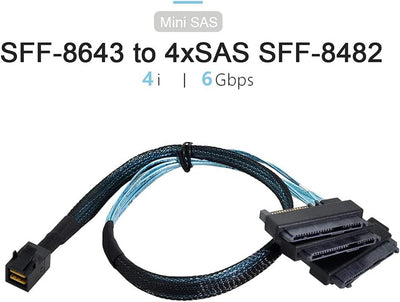 xiwai Internes Mini SAS SFF-8643 Host auf 4 SAS 29-Pin SFF-8482 Target Disk 6 Gbit/s Data Server Rai