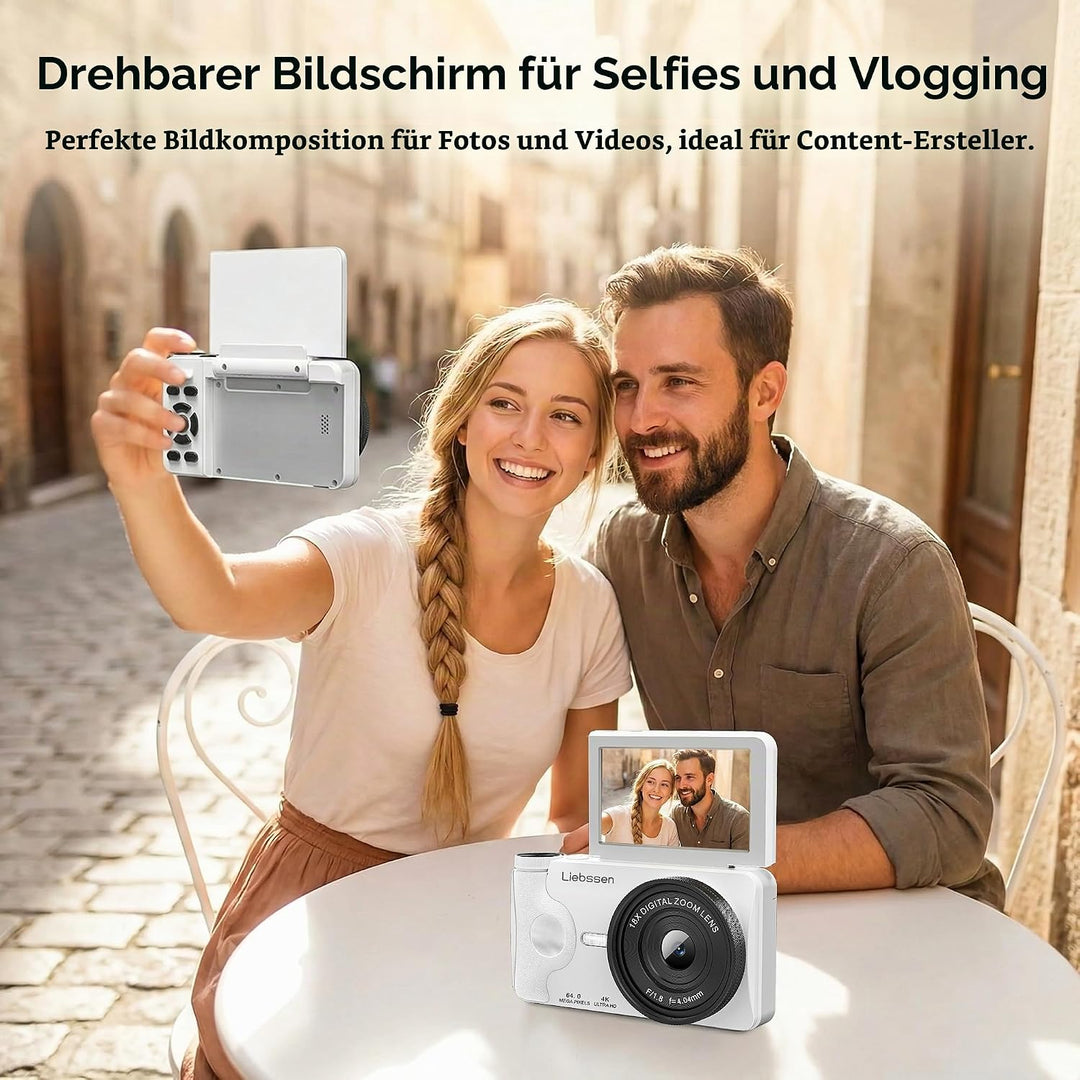 4K Digitalkamera 64MP Autofokus 3,0 Zoll 180°Klappbildschirm Wiederaufladbar Tragbar für Fotos&amp;Vlogs