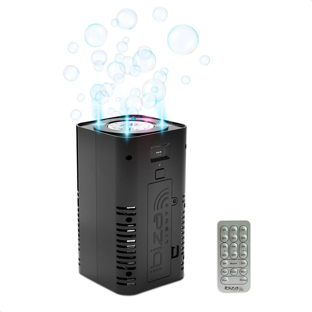 Ibiza - BUBBLE-DREAM - Tragbare batteriebetriebene Seifenblasenmaschine mit farbigen RGB-LEDs - Sync