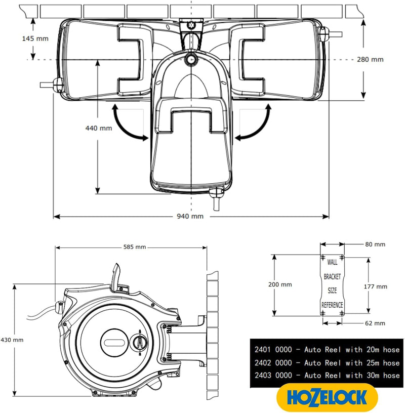 HOZELOCK - Wandschlauchbox Auto Reel 30 M: Automatische Aufrollung. Einfache Installation. Inkl. Sch