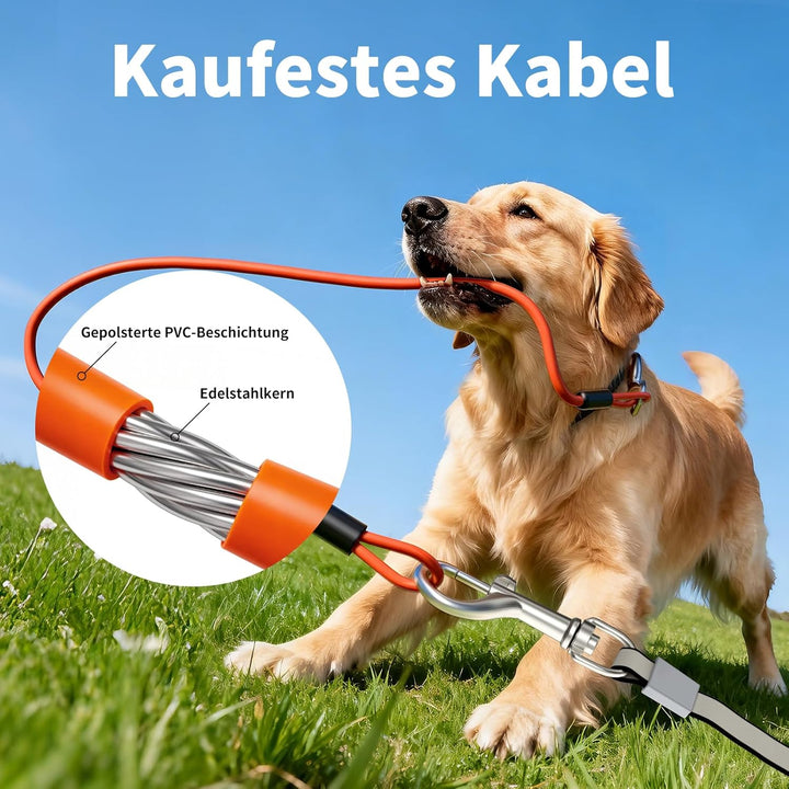 Ausziehbare Hundeleine 5m, kaubeständiges Stahldrahtseil, 360° verwicklungsfrei &amp; stossdämpfend, int