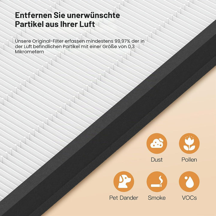 MORENTO HY4866 Original Luftreiniger Ersatzfilter, H13 Echter HEPA Filter wird verwendet, um Staub,