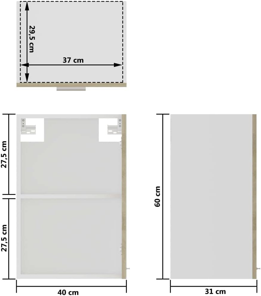 homiuse Hängeglasschrank Sonoma-Eiche 40x31x60 cm Holz Küchenschrank Hängeschrank Küche Vorratsschra