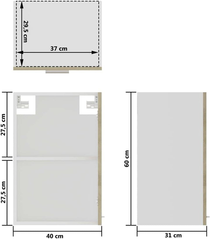 homiuse Hängeglasschrank Sonoma-Eiche 40x31x60 cm Holz Küchenschrank Hängeschrank Küche Vorratsschra