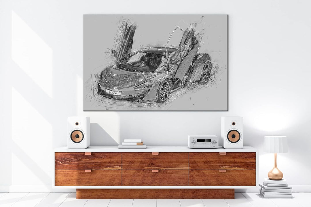 deyoli Sportwagen mit Flügeltüren Effekt: Schwarz&amp;Weiss Format: 80x60 als Leinwandbild, Motiv fertig