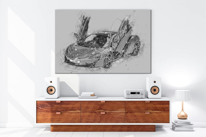 deyoli Sportwagen mit Flügeltüren Effekt: Schwarz&amp;Weiss Format: 80x60 als Leinwandbild, Motiv fertig