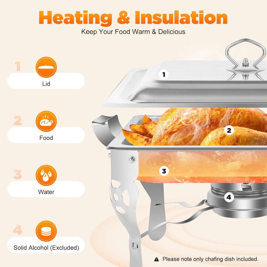6 L Chafing Dish, Edelstahl Speisenwärmer, Warmhaltebehälter mit Deckel für Hochzeiten Versammlungen