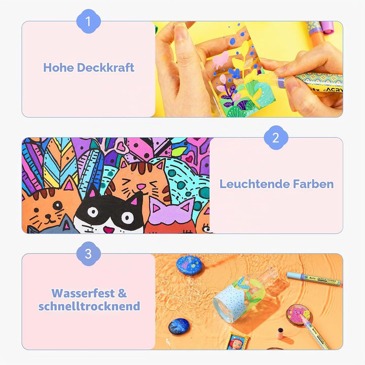 Arrtx 48 Farben Acrylstifte für Steine wasserfest, 3 mm Farbmarker mit mittlerer Spitze, Permanent A