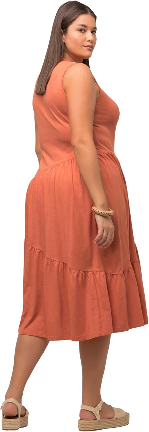 Ulla Popken Damen grosse Grössen Übergrössen Plus Size Midikleid, A-Linie, V-Ausschnitt, ärmellos, B