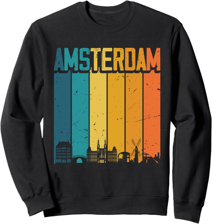 Amsterdam Niederlande Retro Vintage Sonnenuntergang Skyline Sweatshirt