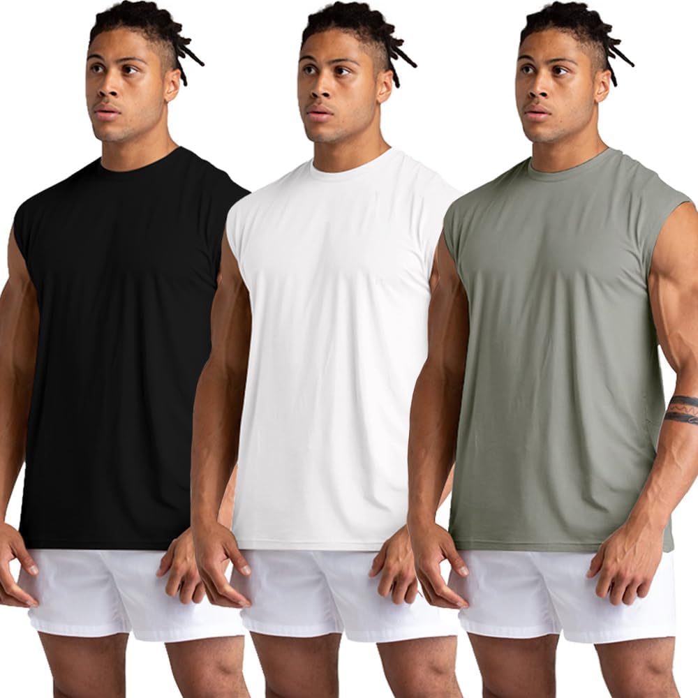 Holure 3er Pack Herren Unterhemden Muskelshirt Workout Tank Tops Unterhemd mit Rundhals-Ausschnitt S