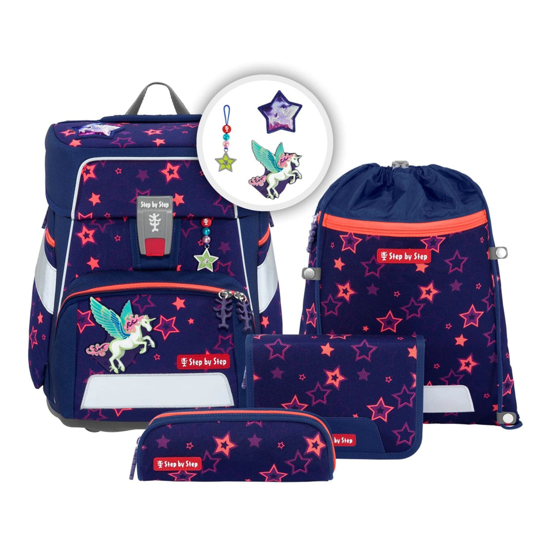 Step by Step Schulranzen-Set Space Shine „Pegasus Night Nuala“ 5-teilig, ergonomischer Tornister mit