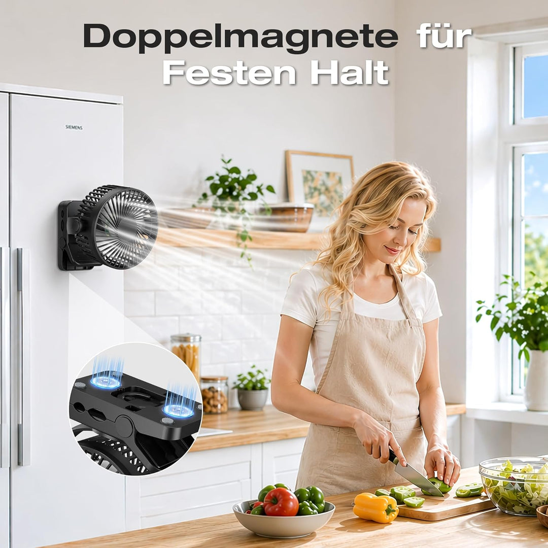 USB Ventilator 12000mAh Akku Tischventilator mit Fernbedienung & Magnetfuss, 3 Stufen, LED Licht, Ti
