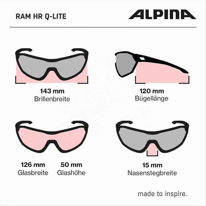 ALPINA RAM HR Q-LITE V - Verspiegelte, Kontrastverstärkende &amp; Beschlagfreie Sport- &amp; Fahrradbrille M