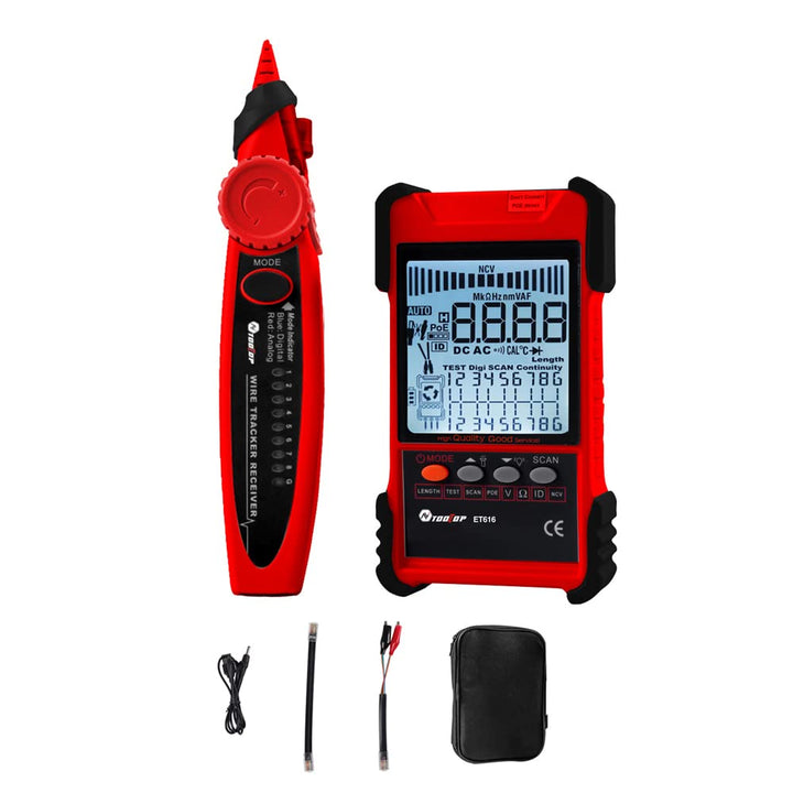 TOOLTOP ET618 Handheld Portable Cable Tester with LCD Display Analogs Digital Search POE Test Cable