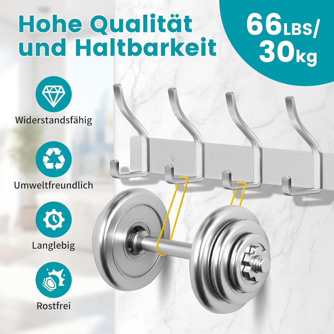 Garderobenhaken Edelstahl Hakenleiste Garderobe Garderobenleiste Silber Kleiderhaken Wand mit 4 Hake