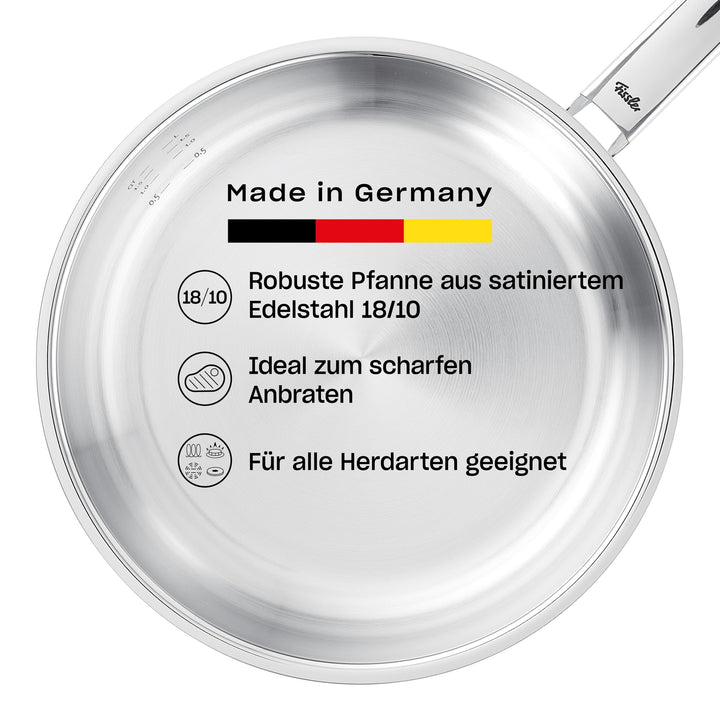 Fissler Pure Collection / Edelstahl-Pfanne (Ø 28 cm) unbeschichtete Stielpfanne, Innenskalierung, 10