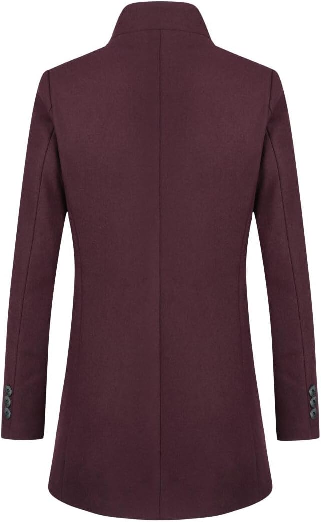 Wintermantel Herren Wollmantel Lang Slim Fit Herrenmantel mit Stehkragen Business Coat für Winter, W