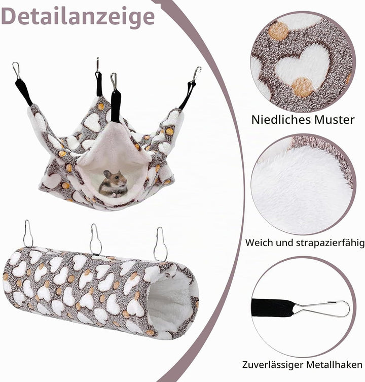3 Stück Ratten Hängematte, Meerschweinchen Hängematte Set Doppelschicht Hängende Kleintierbetten Kle