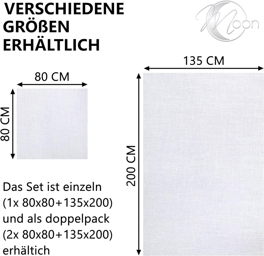 Moon - 2er Pack Hotelbettwäsche Linon aus 100% Baumwolle - Bettwäsche ca. 135x200 / 80x80 cm - mit H