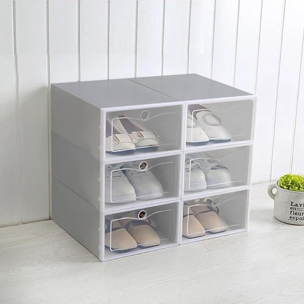 ZOLTA Schuhboxen Set 10 Stück stapelbar Aufbewahrungsboxen 33x23x14 cm Grau mit transparenter Klappt