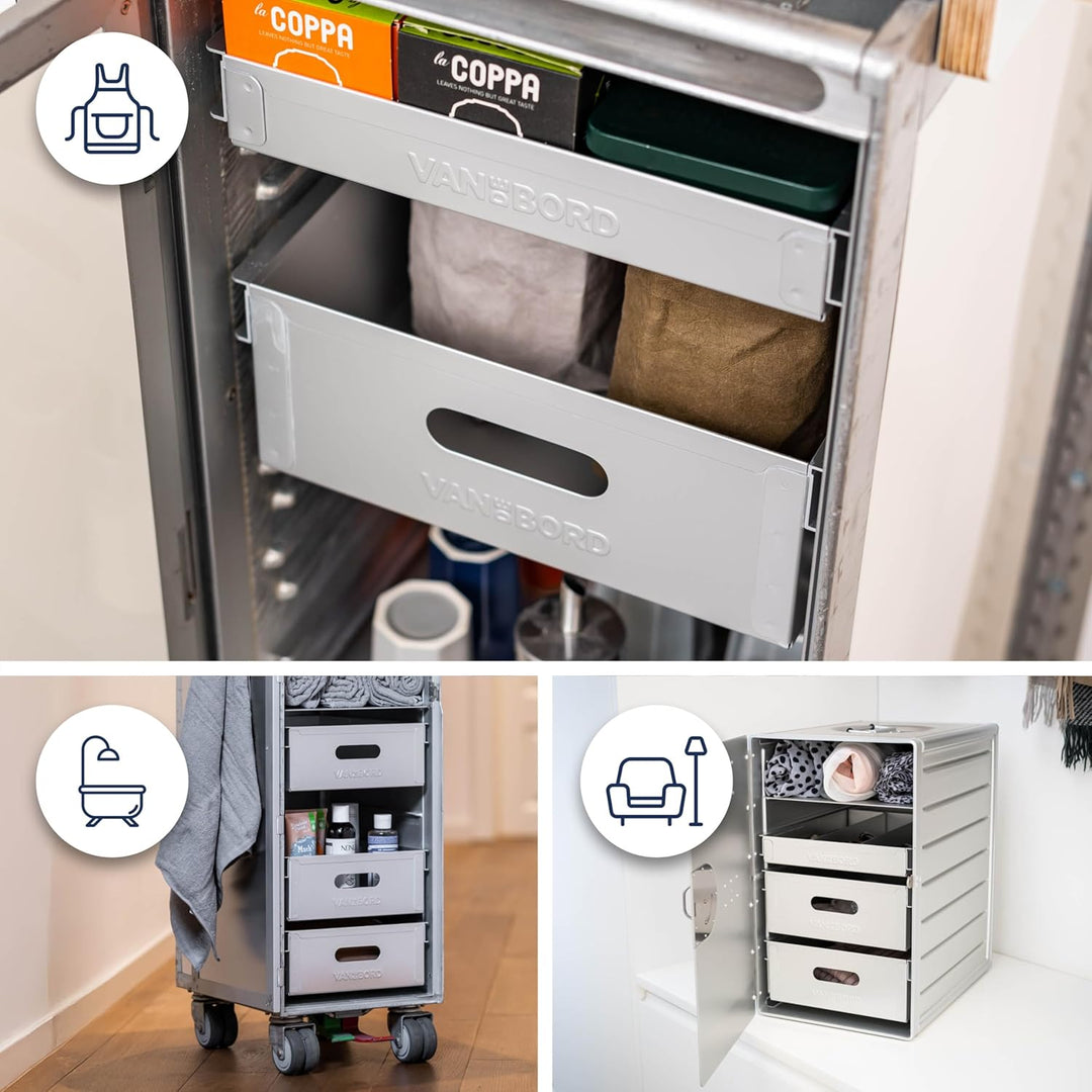 VanDeBord Einschub Aluminium, Schublade, Schubkasten, Drawer, Zubehör für Flugzeugtrolleys, Airline