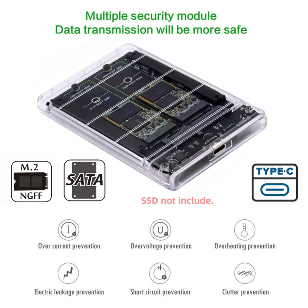 cablecc Dual NGFF B+M-Key M.2 SSD Karte JBOD Raid0 Span Bridge auf USB3.0 Typ-C USB-C 2.5inch SATA C