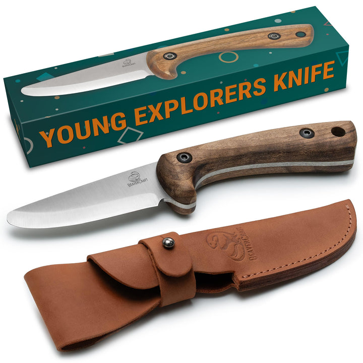 BeaverCraft Pfadfindermesser für Kinder – Schnitzmesser für Kinder – Sicheres Kindermesser mit abger