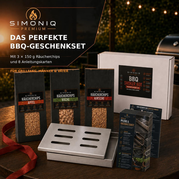 Generisch SIMONIQ Premium Räucher Set – Edelstahl Räucherbox mit 3× 150g Räucherchips &amp; Anleitungska