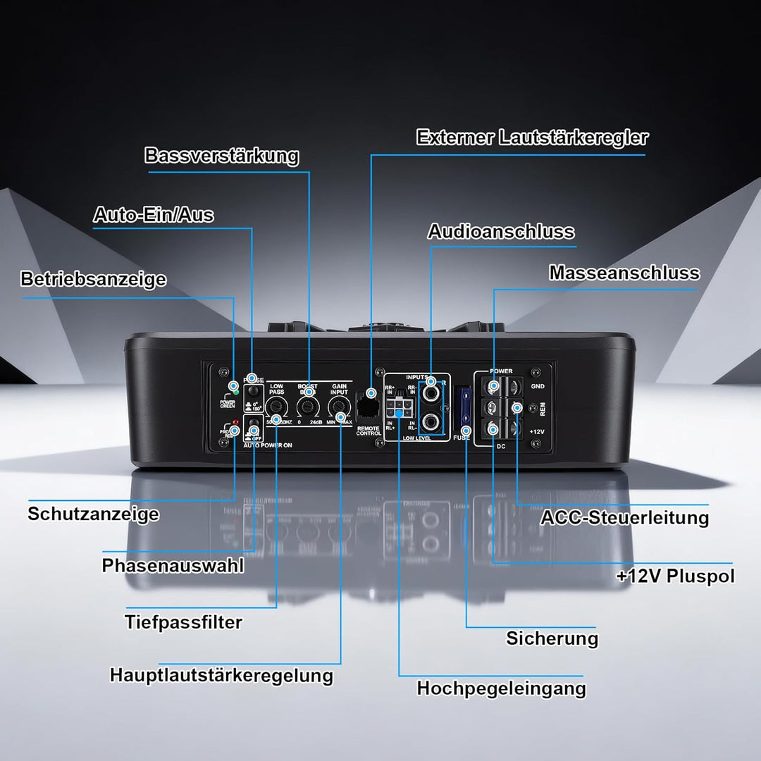 Fahrzeug Aktiver Subwoofer 10 Zoll Ultra Dünn Unter Sitz 800W Peak 220W RMS Aktives Bassmodul Integr