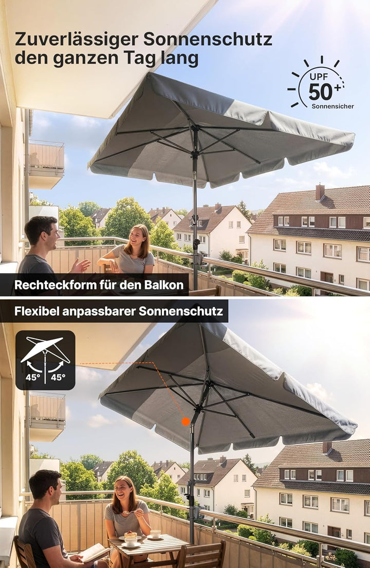 4smile Sonnenschirm Balkon mit Halterung im 3-er-Set, Sonnenschirm rechteckig 210x140 cm, Balkonschi