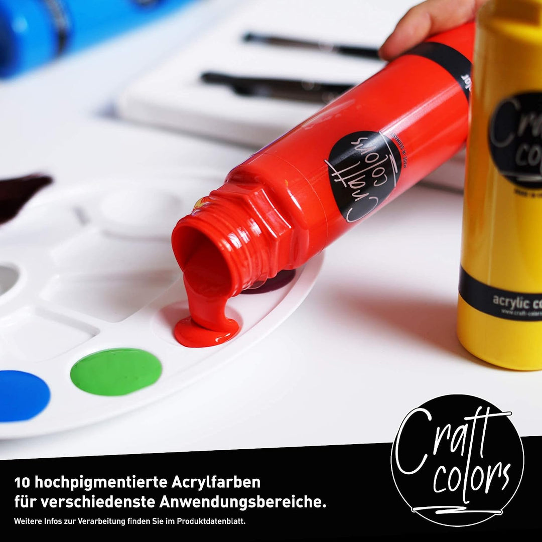 Craft colors® hochwertige Acrylfarben - Set 10 x 750ml (XL) deckende Malfarbe | Made in Germany | ge