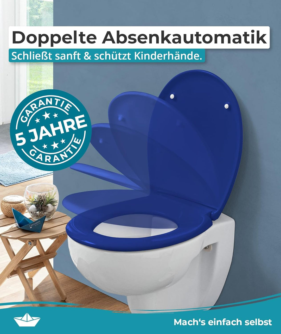 Calmwaters® Premium WC Sitz einfache Montage, Toilettendeckel bis 250 kg, Made in EU, antibakteriell