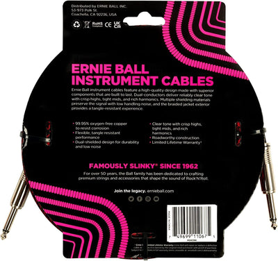 Ernie Ball Geflochtenes Instrumentenkabel gerade/gerade 7,62 m (25 ft) - Rot/Schwarz Rot/schwarz 7,6