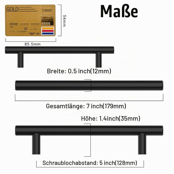 Amerdeco 12 Stück Möbelgriffe Edelstahl Schwarz Schrankgriffe Küchengriffe 128mm Lochabstand Schubla