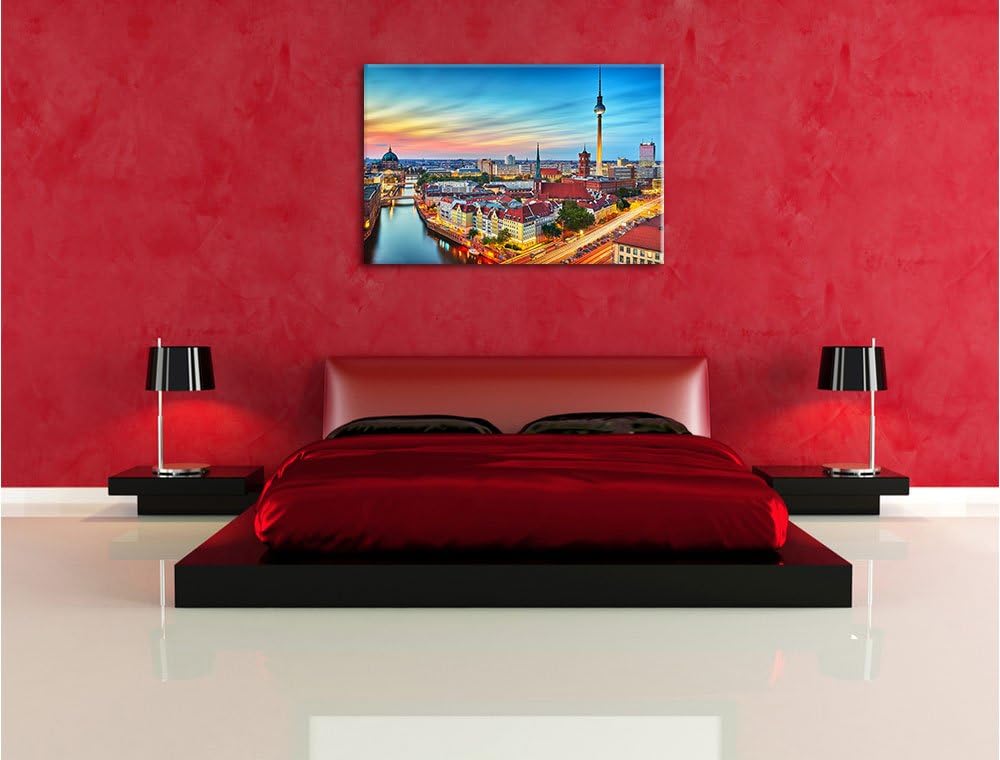 Berlin City Panorama, Format: 100x70 auf Leinwand, XXL riesige Bilder fertig gerahmt mit Keilrahmen,