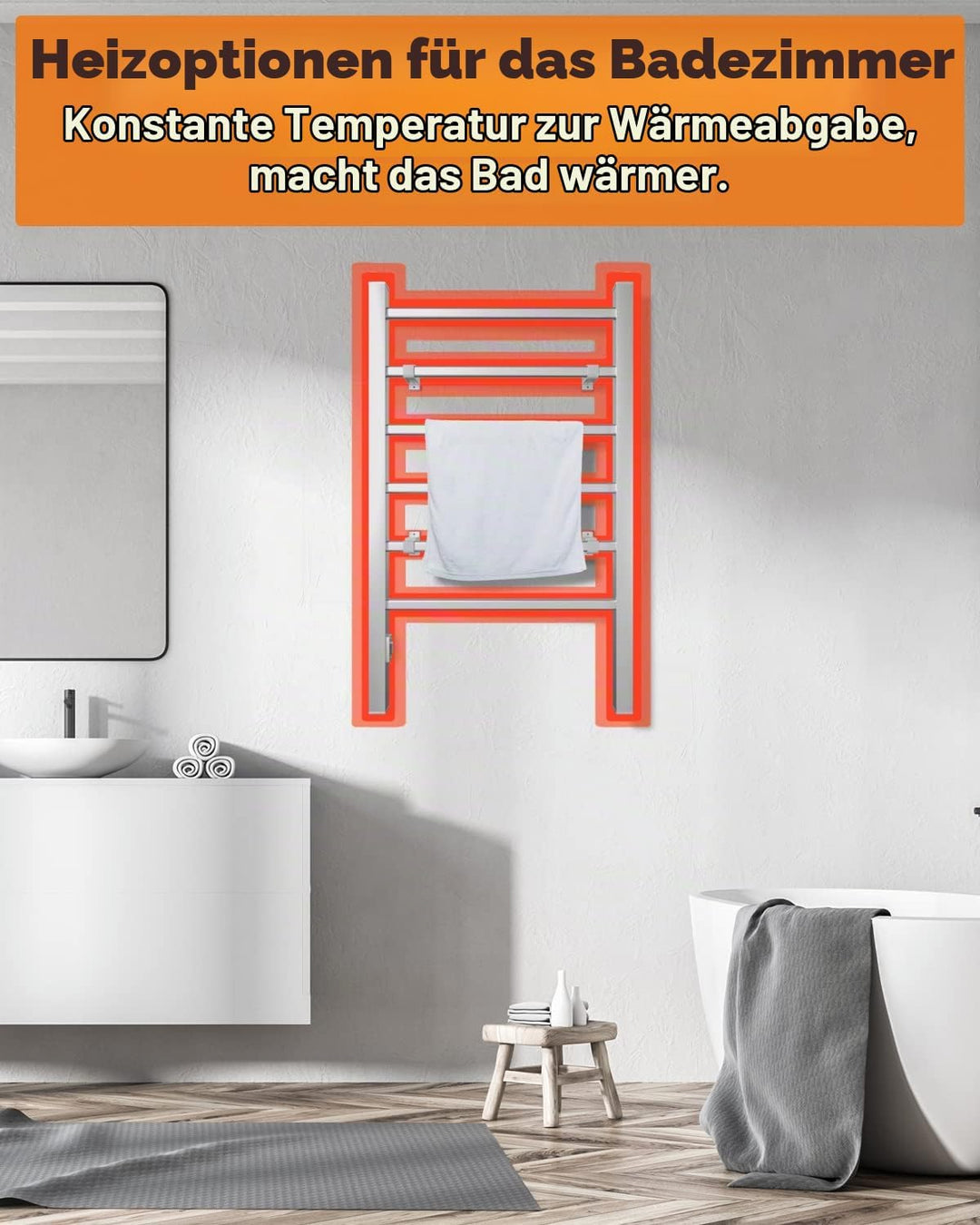 GOPLUS 2 in 1 Elektrischer Handtuchwärmer mit 6 Heizstäbe, Handtuchheizkörper aus Aluminium Wandmont