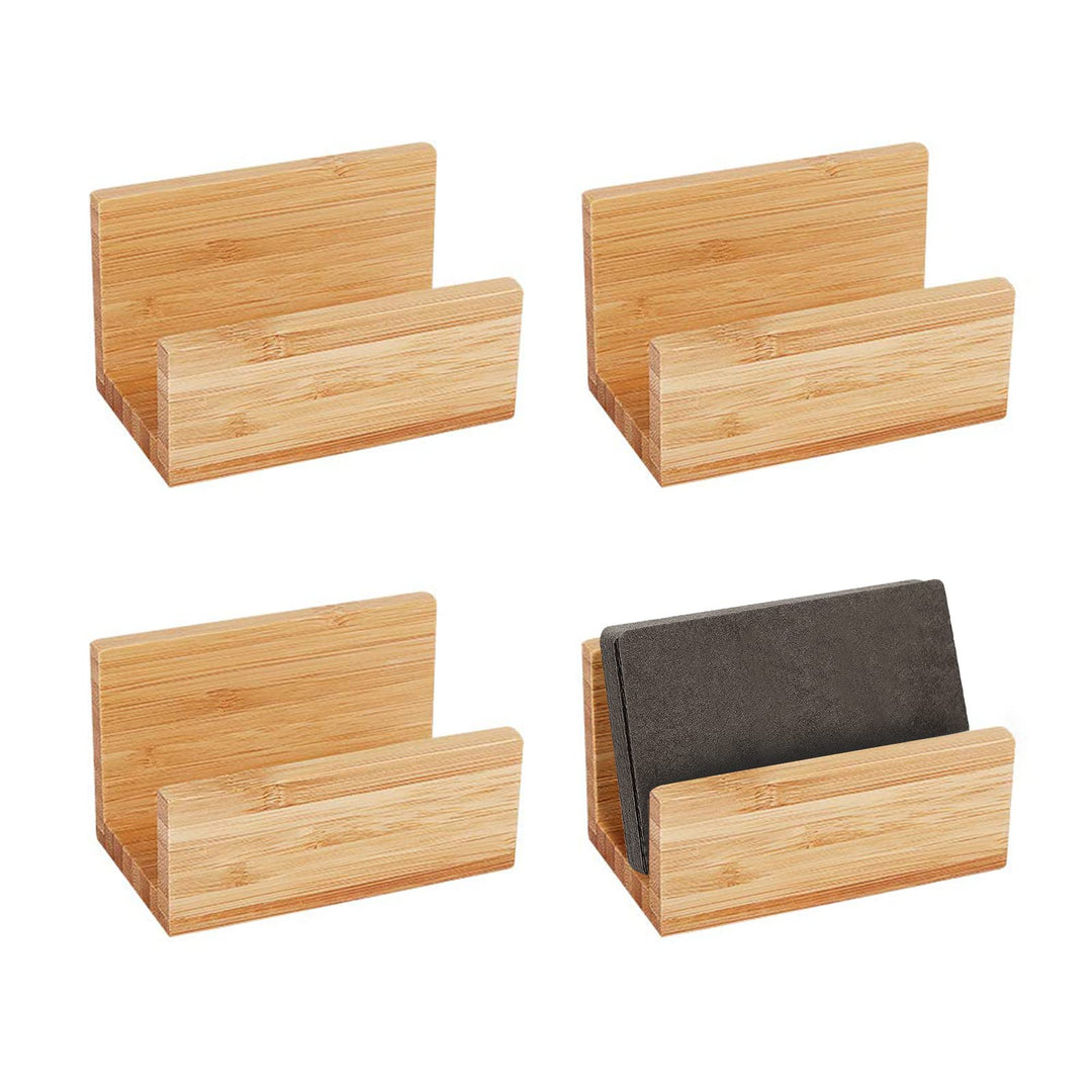 OLYCRAFT 4PCS Bambusholz Desktop Visitenkartenhalter Display Für Schreibtisch Natürliche Bambus Visi